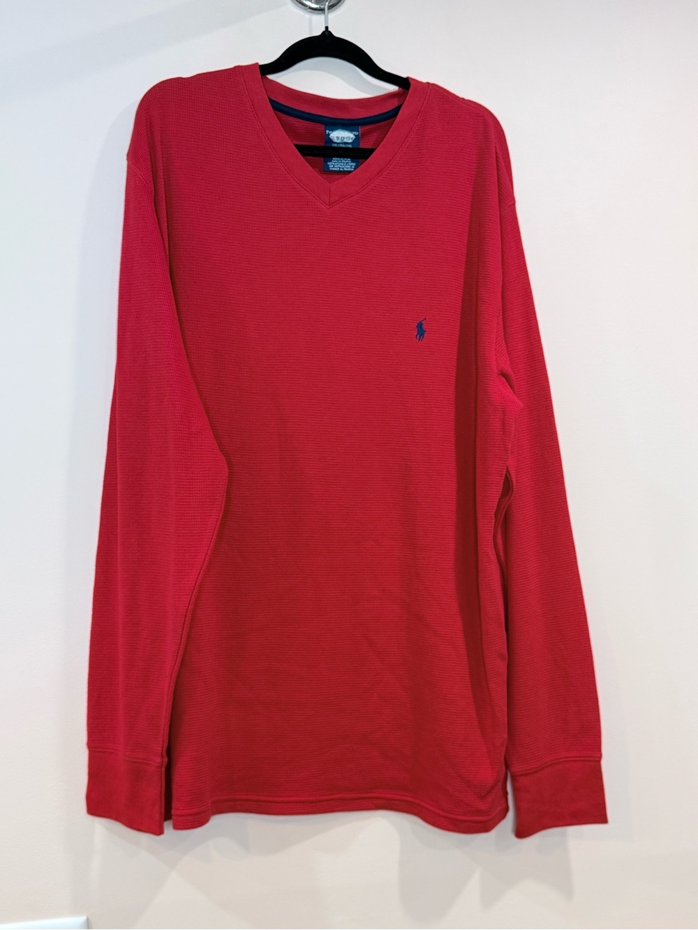 🔥Polo by Ralph Lauren Men’s Red V-Neck Long Sleeve Shirt Size 2X EC🔥